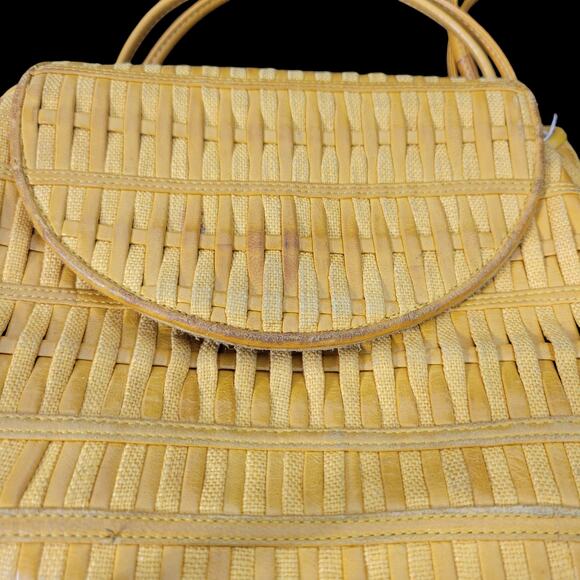 Vintage Sharif Woven Bag Yellow Leather Shoulder Crossbody Long Rounded Purse - Picture 4 of 14